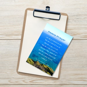 Vredesgebed op een standaard ansichtkaart, Ocean Beach Landscape Picture, draag in portemonnee, auto, boekenplank of geschenk, St. Francis Katholieke christen