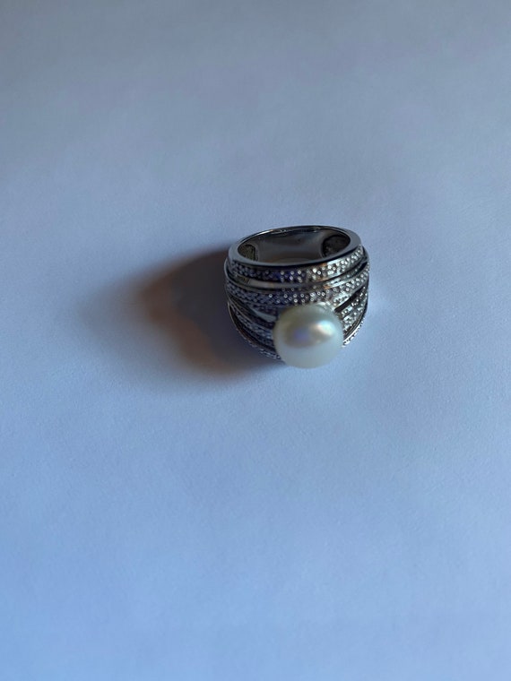 Pearl Multiband Pave  Statement Ring  Estate Jewe… - image 7