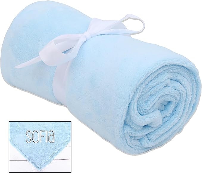 Monogrammed Plush Fleece Blanket Throw - Several Colors - Personalized Customized Gift Embroidered