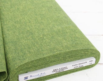 Threadart Yarn Dyed Linen Fabric, Palm, 43" Wide, 1, 3 & 10 Yard Cuts, Homespun Cotton Linen Blend