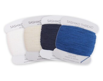 Traditional Sashiko Thread Set, 4 Colors White, Natural, Navy, Blue, 100% Cotton Size 20/6, Made in Japan, 160m, Boro and Visible Mending