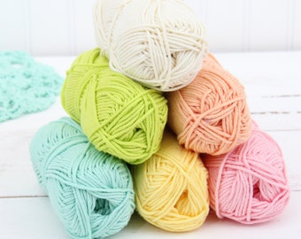100% Pure Cotton Crochet Yarn - 30 Colors Available  -  50 gram Skeins - Worsted Medium #4 Yarn - 85 yds. per Skein