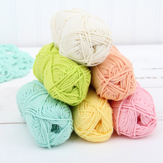 100% Pure Cotton Crochet Yarn - 30 Colors Available  -  50 gram Skeins - Worsted Medium #4 Yarn - 85 yds. per Skein