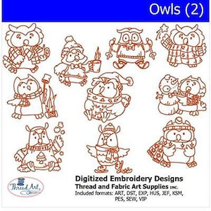 Machine Embroidery Design Set Owls2 10 Designs 9 Formats Threadart image 1