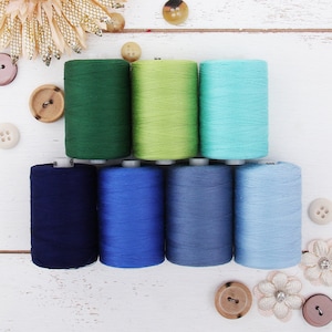 100% Cotton Thread Set | 7 Ocean Colors | 1000M (1100 Yards) Spools | For Quilting & Sewing