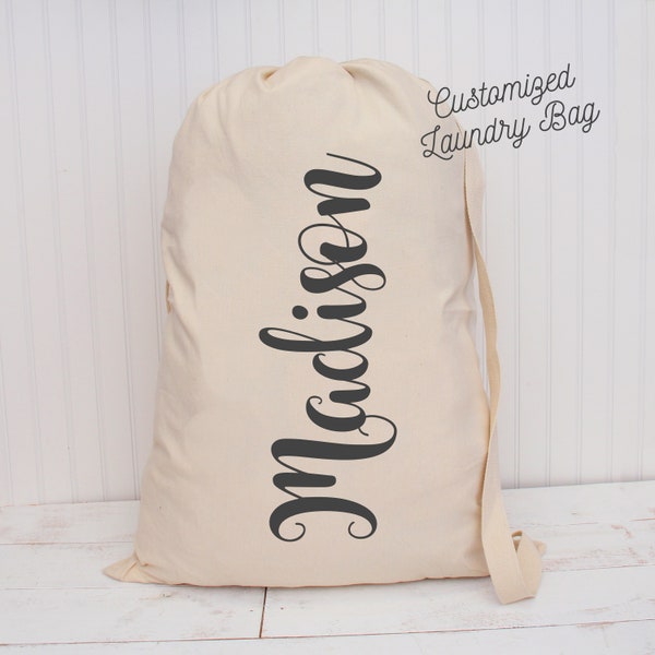 Personalized Laundry Bag Duffle Bag Large Spacious Drawstring 100% Sturdy Cotton Canvas with Strap - For Graduation, College, Camp and More