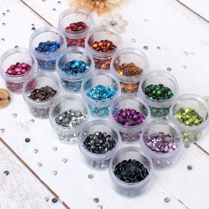 Set of 15 Colors of Hot Fix Metallic Rhinestones Set - 6mm Iron On Faceted Rhinestuds - 144/Pkg