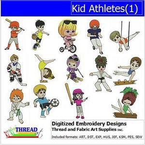 Machine Embroidery Design Set Kid Athletes1 14 Designs 9 Formats Threadart image 1