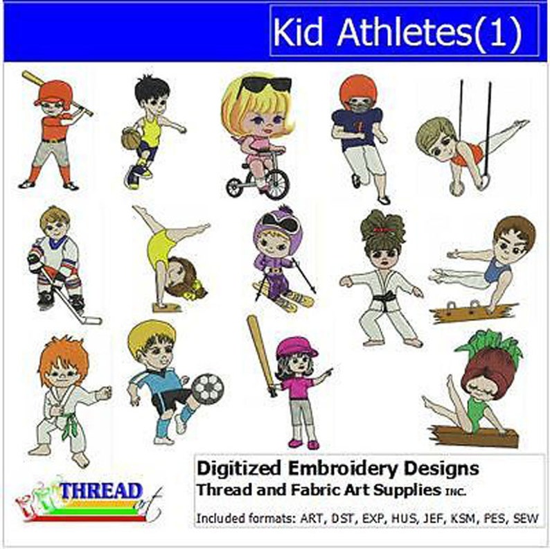 Machine Embroidery Design Set Kid Athletes1 14 Designs 9 Formats Threadart image 1