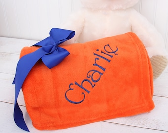 Monogrammed Plush Fleece Blanket Throw - Several Colors - Personalized Customized Gift Embroidered