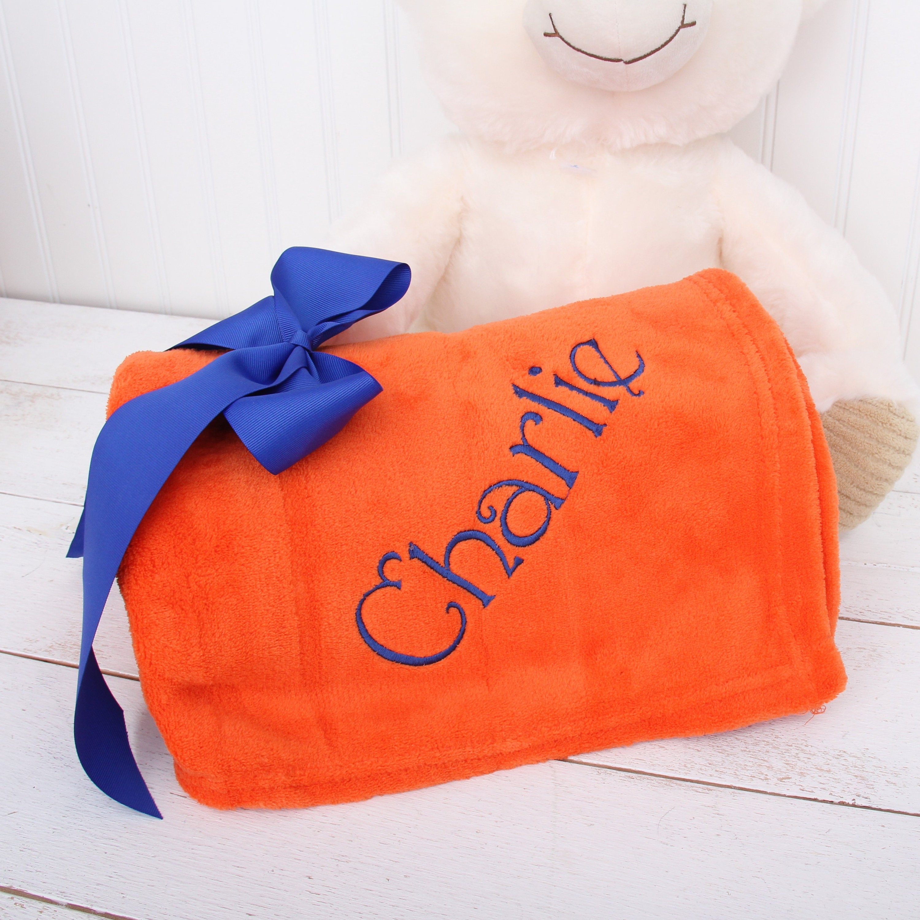 Monogrammed Plush Fleece Blanket Throw - Several Colors - Personalized Customized Gift Embroidered