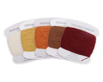 Earth Tones Sashiko Thread Set, 5 Colors Ivory, Gold, Rust, Brown, Maroon, 100% Cotton Size 20/6, Made in Japan, Boro Thread