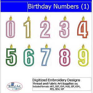 Machine Embroidery Design Set - Birthday Numbers(1) - 10 Designs - 9 Formats - Threadart