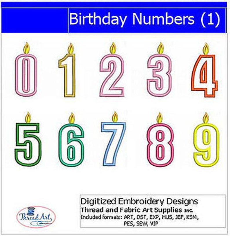 Machine Embroidery Design Set Birthday Numbers1 10 Designs 9 Formats Threadart image 1