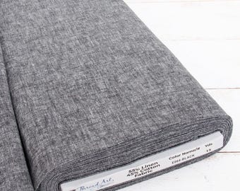 Threadart Yarn Dyed Linen Fabric, Black, 43" Wide, 1, 3 & 10 Yard Cuts, Homespun Cotton Linen Blend
