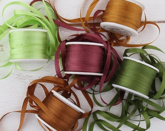 4mm Silk Ribbon Set - Nature Shades - Five Spool Collection - 100% Pure Silk - 10 Meter Spools