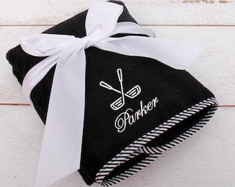 Gepersonaliseerde luxe golfhanddoek met borduursel - aangepaste naam of monogram, cadeau voor golfers, vaders, echtgenoten, vrienden – hangende handdoek 16 x 31