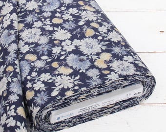 Threadart Sevenberry Navy Chrysanthemum Cotton Quilting Fabric - 1, 3 & 10 Yard Cuts