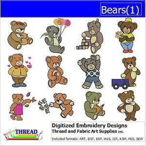 Machine Embroidery Design Set - Bears(1) - 12 Designs - 9 Formats - Threadart