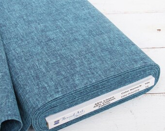 Threadart Yarn Dyed Linen Fabric, Peacock, 43" Wide, 1, 3 & 10 Yard Cuts, Homespun Cotton Linen Blend