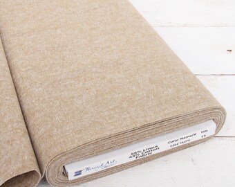 Threadart Yarn Dyed Linen Fabric, Taupe, 43" Wide, 1, 3 & 10 Yard Cuts, Homespun Cotton Linen Blend