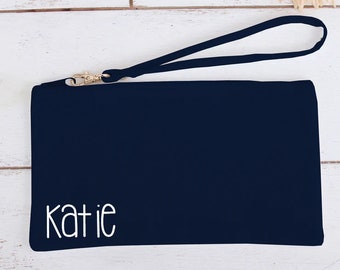 Monogrammed Wristlet Bags - Personalized Customized Cotton Canvas Bridesmaid Party Team SleepOver Party Makeup School Gifts