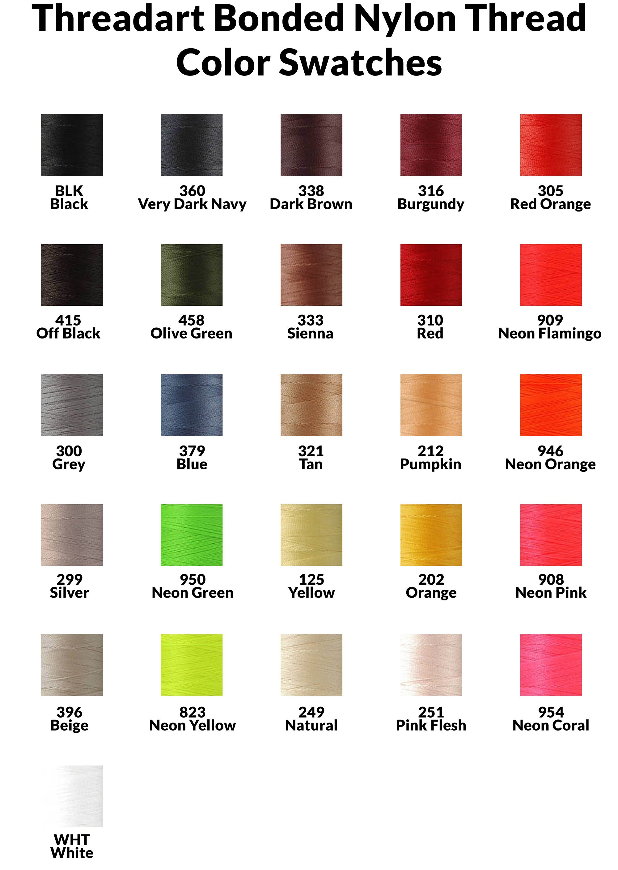 Nylon Thread Variations Heavy Duty Bonded Nylon Thread - 26 Colors Available - Large 1500 Meter ...