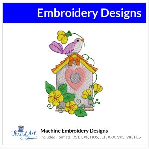 Bird on Birdhouse Spring Floral Embroidery Design Instant Download  - Multiple Sizes - 8 Formats - ThreadArt