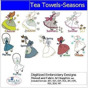Machine Embroidery Design Set Tea Towels Seasons1 10 Designs 9 Formats Threadart image 1