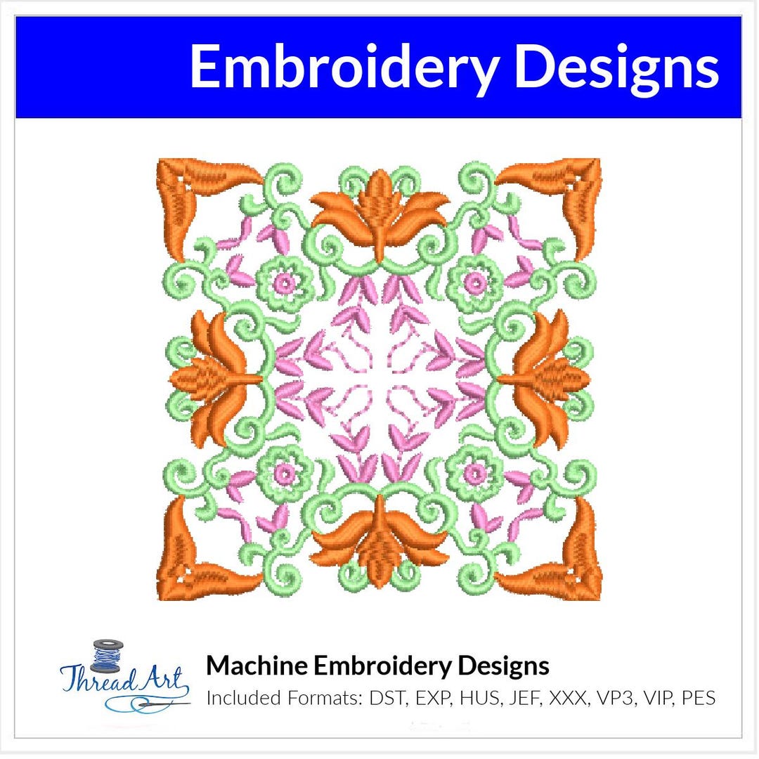 Ornate Decorative Square Machine Embroidery Design Instant Download - 4 ...