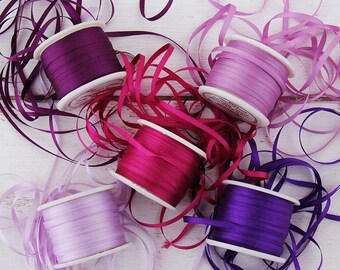 2mm Silk Ribbon Set - Purple Shades - Five Spool Collection - 100% Pure Silk - 10 Meter Spools