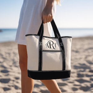 Embroidered Beach Tote Bag  - Personalized Monogrammed Canvas Tote Bag