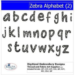 Zebra lowercase font - Machine Embroidery Design Set -Zebra Alphabet(2) - 26 Letter Designs - 9 Formats - Monogramming