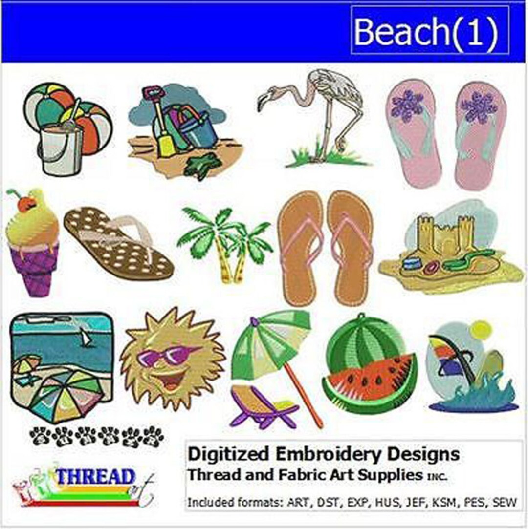 Machine Embroidery Design Set Beach1 15 Designs 9 Formats Threadart Etsy