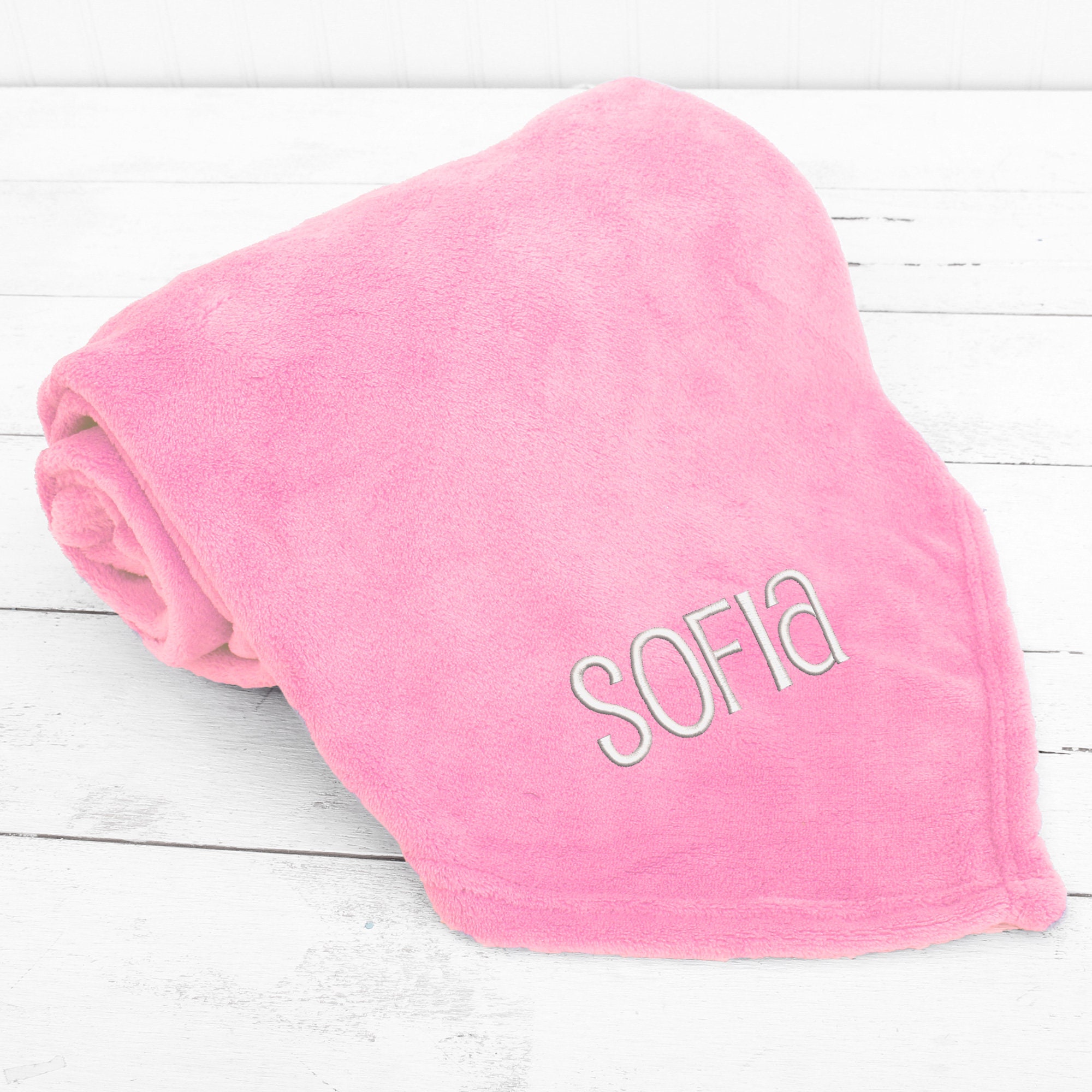 Monogrammed Plush Fleece Blanket Throw - Several Colors - Personalized Customized Gift Embroidered