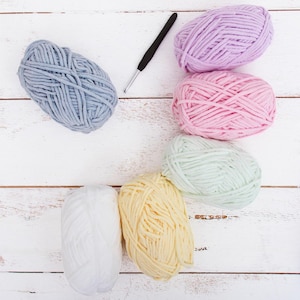 Super Soft Chenille Yarn Set - Frosting - Pack of 6 Skeins - #5 Chunky Plush Velvet Fluffy-50 Gram Skeins - 60 yds Each