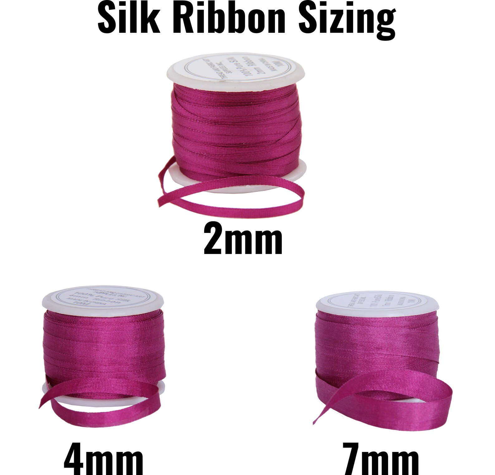 Silk Ribbon 100% Silk in 2mm, 4mm and 7mm Widths 50 Colors 10 Meter 11 ...