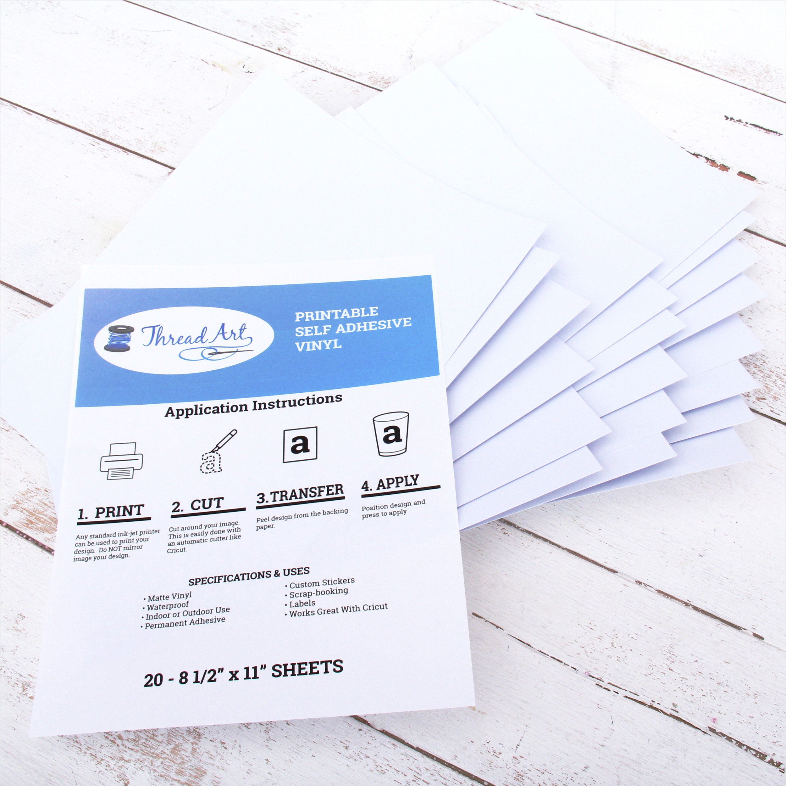 20 Sheets of Printable Sticker Vinyl Inkjet or Laser Printer 