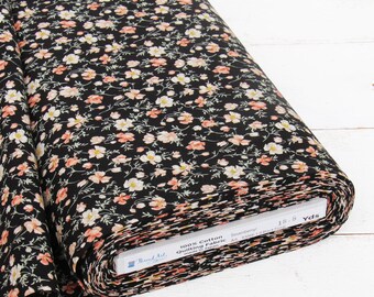 Threadart Sevenberry Black Vintage Rose Cotton Quilting Fabric - 1, 3 & 10 Yard Cuts