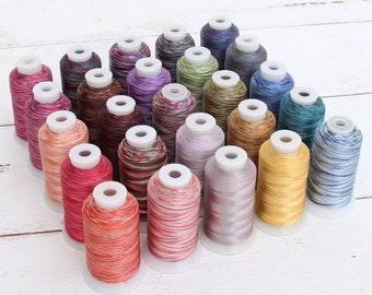 Multicolor Polyester Embroidery Thread Set - 25 Different Shades Variegated Spools - 1000 Meters