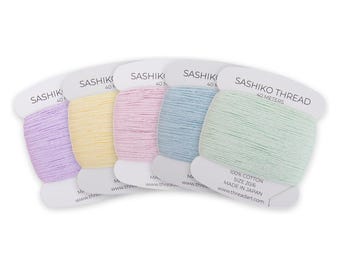 Pastel Sashiko Thread Set, 5 Ice Pastel Colors, 100% Cotton Size 20/6, Made in Japan, 200 Meters, Soft Japanese Embroidery Thread