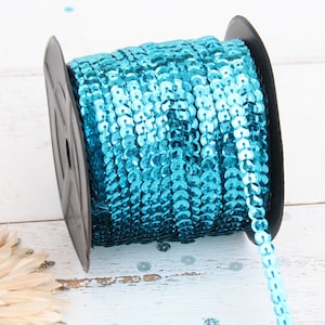 6MM Sequin String 80YD Roll - Aqua Flat Metallic