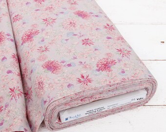 Threadart Sevenberry Grey and Pink Chrysanthemum Cotton Quilting Fabric - 1, 3 & 10 Yard Cuts