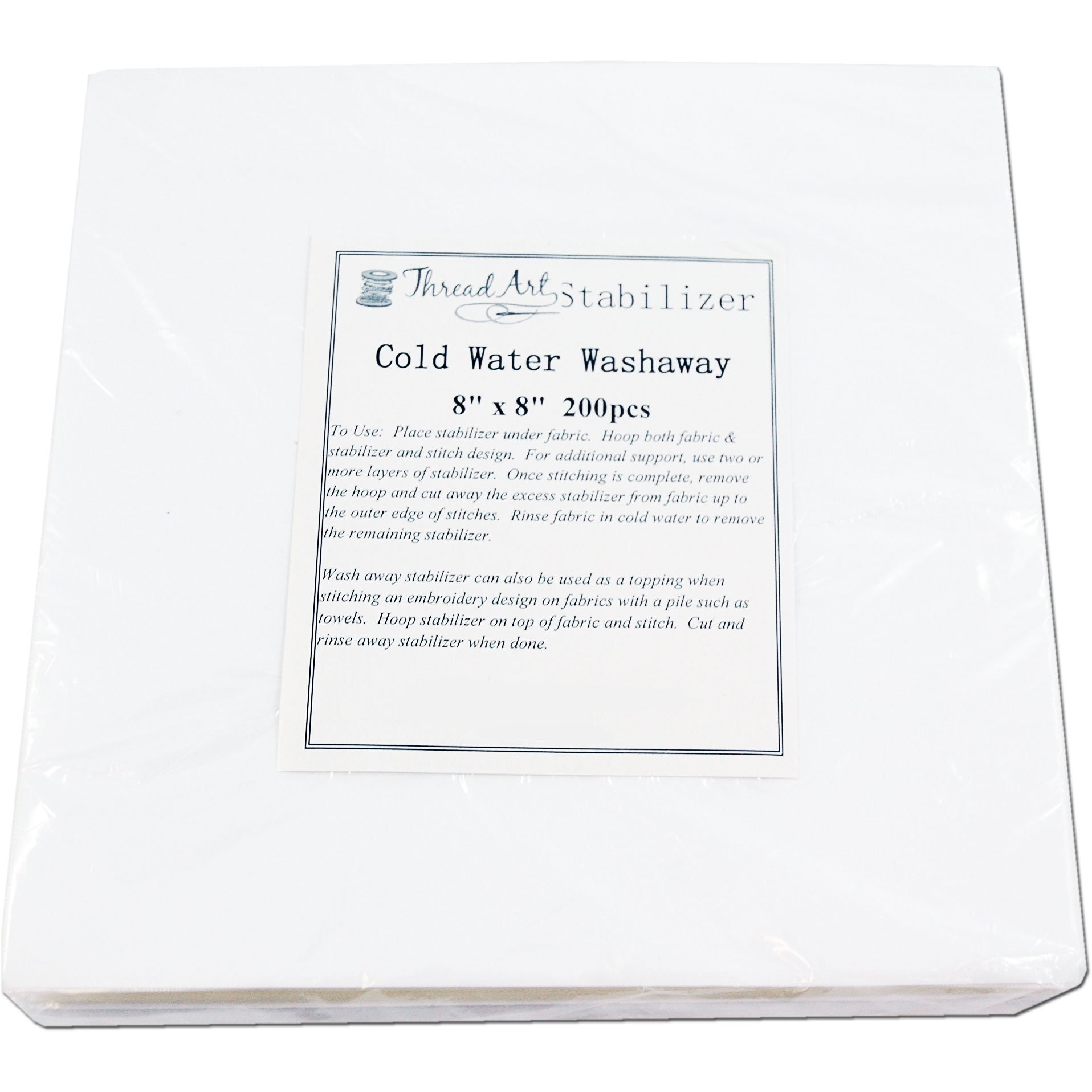 Washaway Embroidery Backing Stabilizer 8x8 200 Precut Sheets 