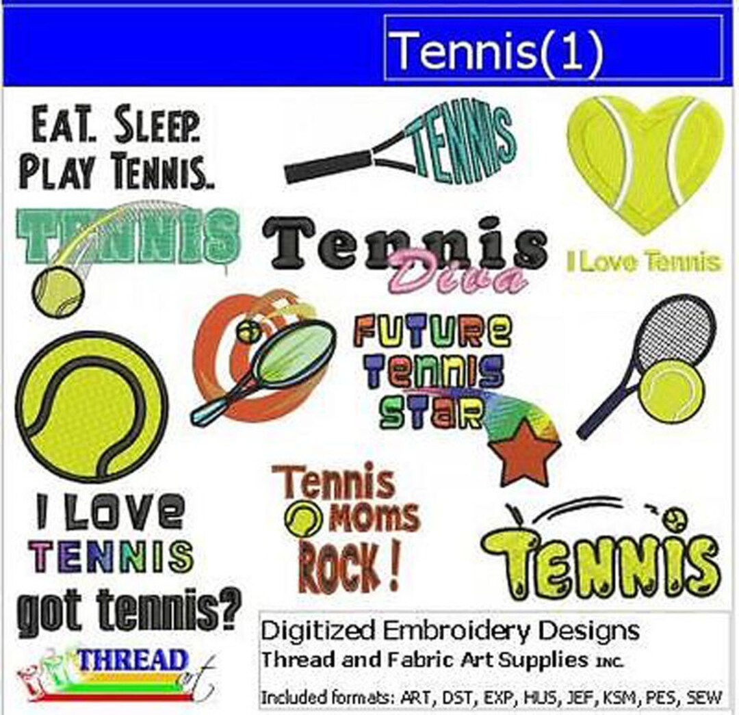 Machine Embroidery Design Set Tennis1 13 Designs 9 Formats Threadart Etsy
