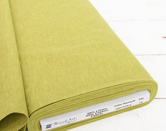 Threadart Yarn Dyed Linen Fabric, Pickle, 43" Wide, 1, 3 & 10 Yard Cuts, Homespun Cotton Linen Blend