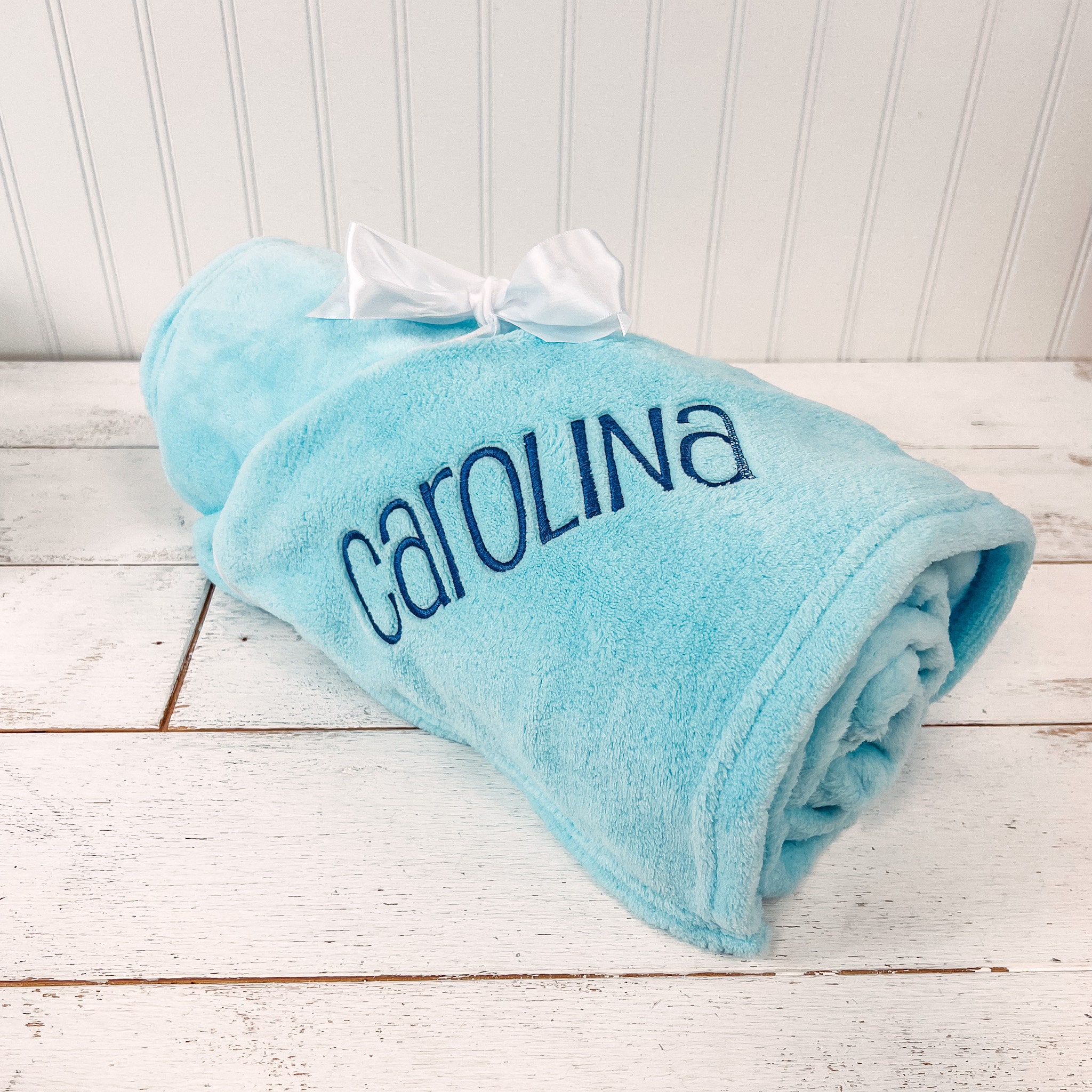Monogrammed Plush Fleece Blanket Throw - Several Colors - Personalized Customized Gift Embroidered