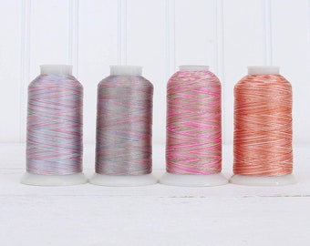 Multicolor Polyester Embroidery Thread Set - 4 Pastel Shades Variegated Spools - 1000 Meters