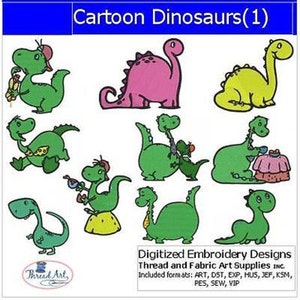Set di disegni per ricamo a macchina, dinosauro cartone animato(1), 10 disegni, 9 formati, Threadart