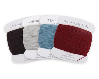 Visible Mending Sashiko Thread Set, 4 Colors Black, Grey, Denim Blue, Maroon, 100% Cotton Size 20/6, Made in Japan, Denim Repair